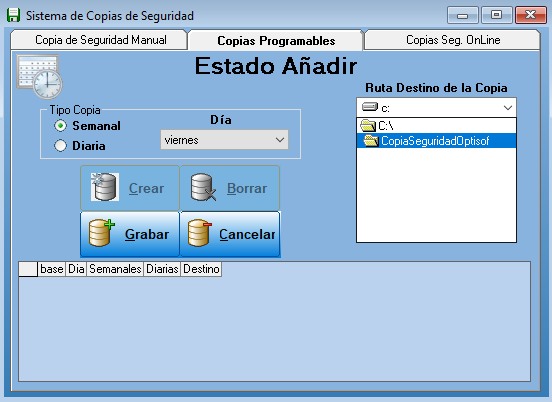 Copias de seguridad programables en Optisof