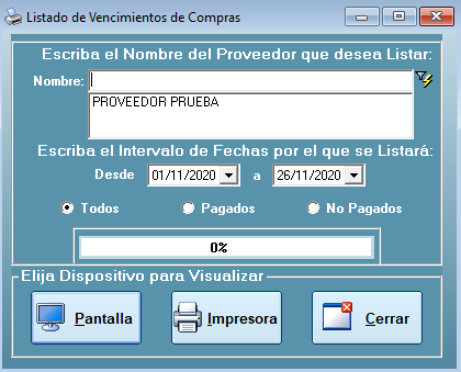 Listado de vencimientos de compras en Gesmoda