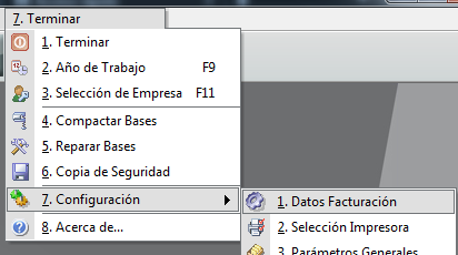  Menú de datos facturación en Autosof