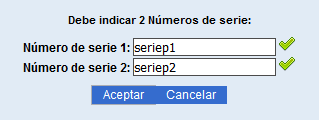 Solicitud de insercin de nmero de serie para la devolucin