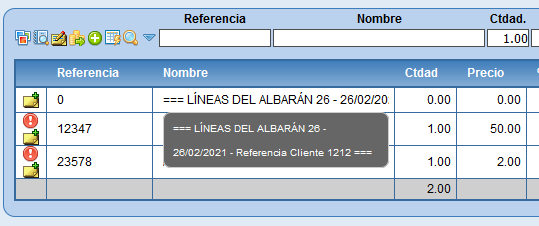Albarán facturardo con el texto correspondiente