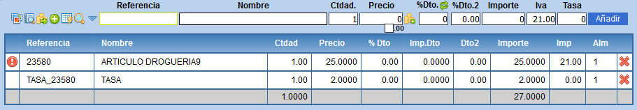 Ejemplo de tasas en facturas