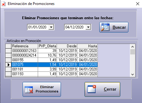 Eliminación de promociones en Mercasof