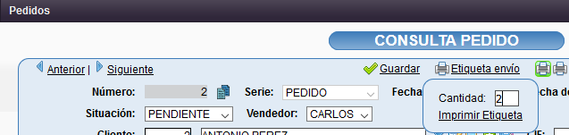 Etiqueta de envío desde pedido en solincloud y vestanube
