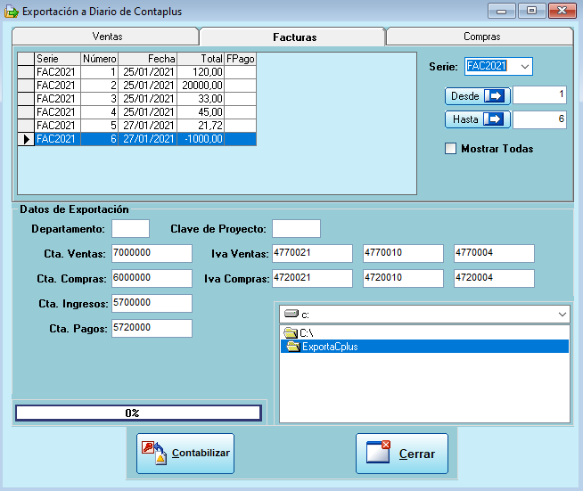 Exportar documentos desde Solinges a Contaplus