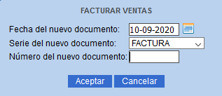 Facturar ventas, recuadro de confirmación