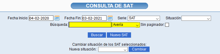 Filtro añadido Avería en SAT de Solincloud