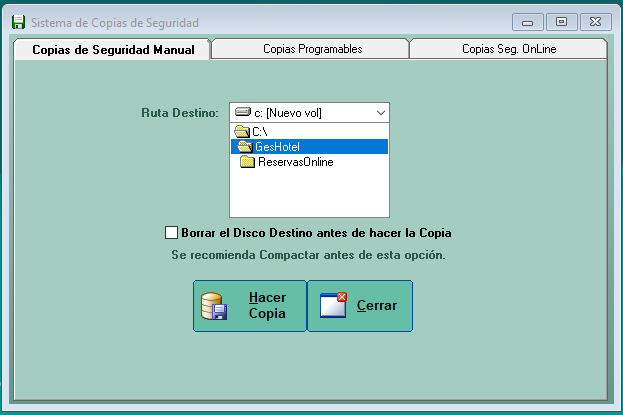 Copia de seguridad Manual en Geshotel