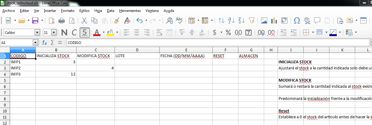 Importar stocks en Solincloud