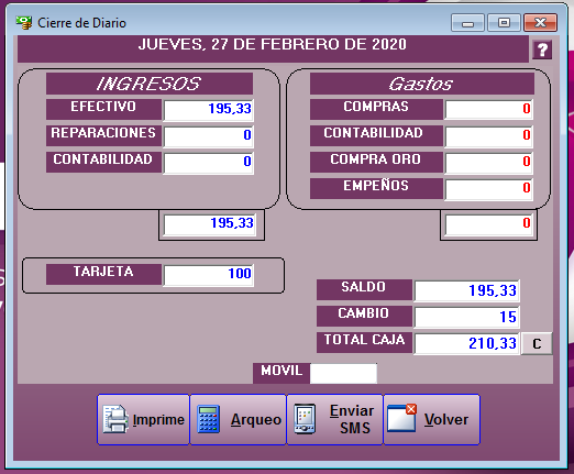 Cierre caja