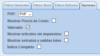 Listado de almacén valorado en Solincloud / Vestanube