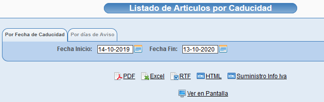 Listado de caducidades por fecha de caducidad en Solincloud