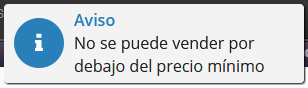 Mensaje de bloqueo de venta en Solincloud