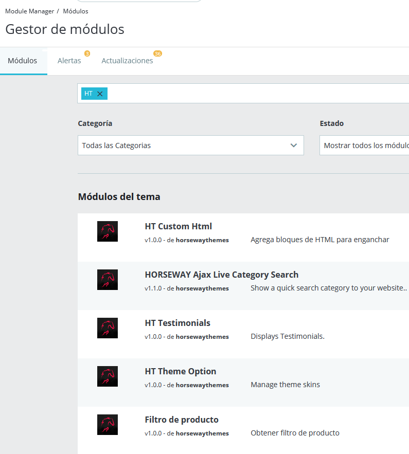 Gestor de Mdulos, carga HT