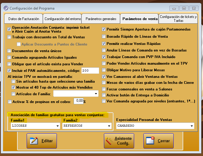 Seleccionar familias combinados