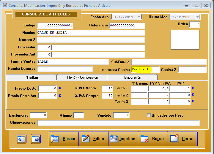 Configuración ficha artículo