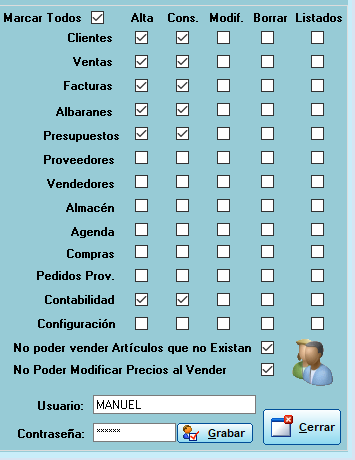 Permisos de usuario y restricciones en ventas