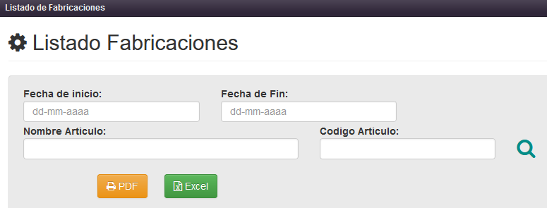 Listado de fabricaciones en Solincloud
