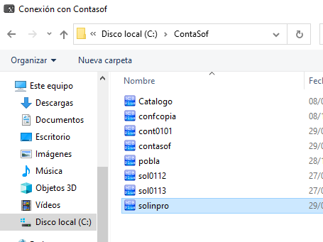 selección Carpeta Contasof
