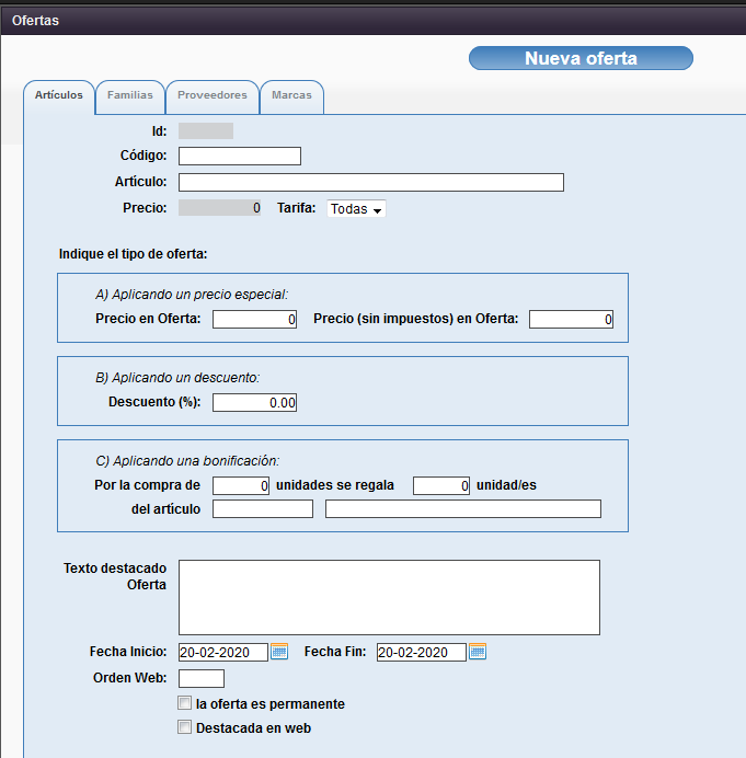 Mantenimiento Ofertas Artculos