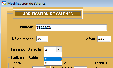 Asignación de tarifa en Salón de Restages