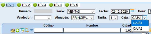 Caja en documento de venta en Solincloud