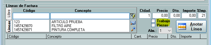 trabajo o piezas