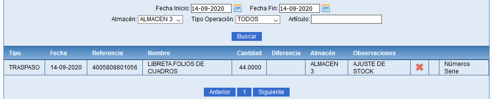 Consulta de movimiento de traspaso en Solincloud