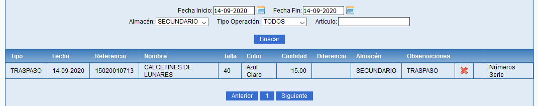 Buscador de movimientos de stock en Vestanube