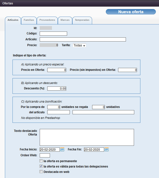 Mantenimiento Ofertas Artículos