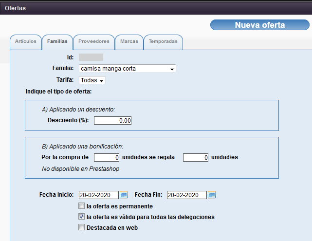 Mantenimiento Ofertas Familias