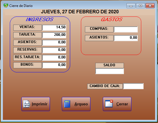 Cierre caja